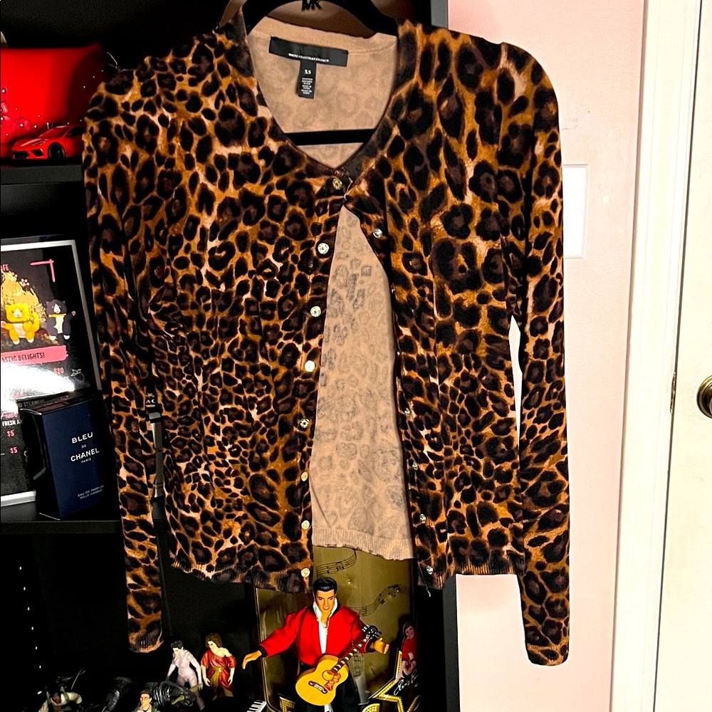 White House Black Market Animal Print Cardigan Top Size XS